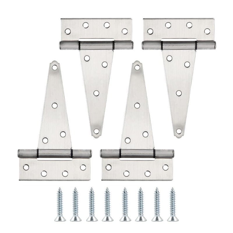 HOME MASTER HARDWARE 6 Inch Stainless Steel Gate Hinges for Wooden Fences Heavy Duty Tee Hinges Shed Door Hinge T-Strap Hinge for Outdoor Barns Gate with Screws 4 Pack - Image 1
